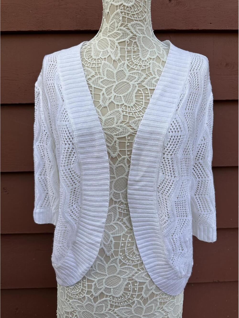 Leo & Nicole White Lace Knit Open Front Cardigan Fairycore Cottagecore Y2K